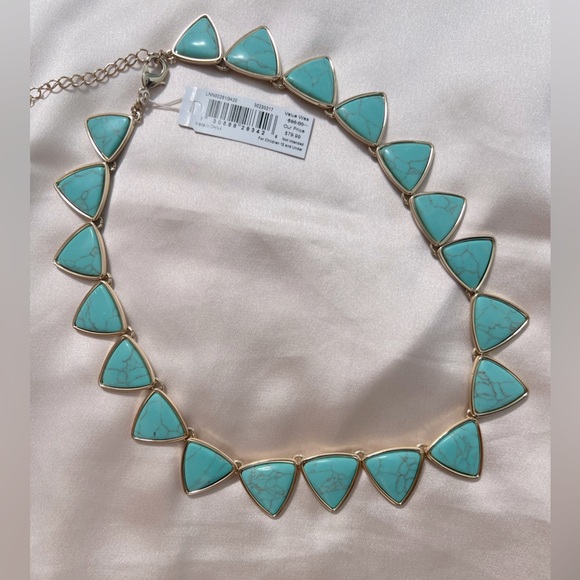 Ralph Lauren Turquoise & Gold Triangle Necklace & Earrings Set - Picture 3 of 6